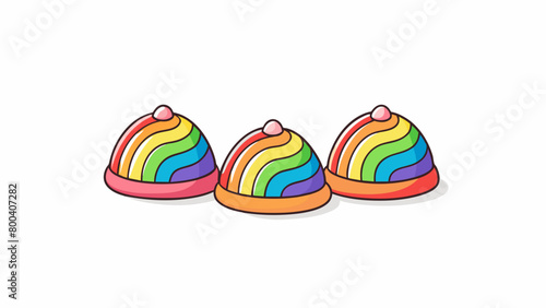 Bitesized confections that are like tiny rainbows in a bag. They have a firm but squishy texture and each one has a unique pattern and color making. Cartoon Vector.