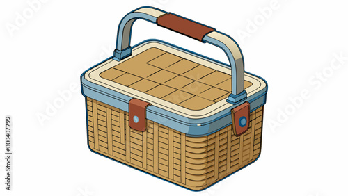 Cooler D is a compact and lightweight cooler made of woven wicker material. It has a classic picnic basket look with a leather handle and buckle. Cartoon Vector.
