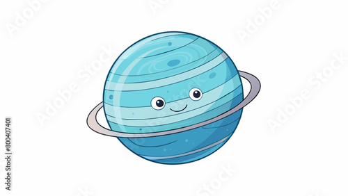 From a distance Neptune looks like a giant marble with faint rings encircling its gaseous body.  on white background . Cartoon Vector.