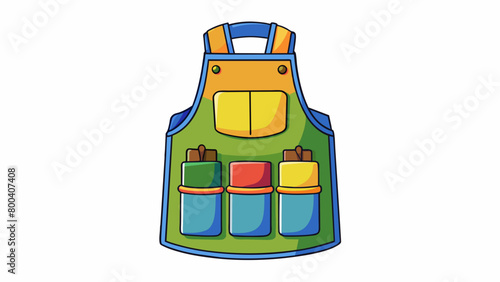 Garden Apron A colorful apron with multiple pockets to hold small gardening tools. It provides a convenient way for kids to keep their tools close. Cartoon Vector.