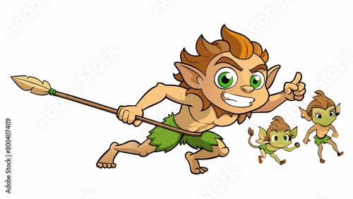 Frolicking through the meadow the Satyr was seen chasing after a group of nymphs his long wooden staff in hand. He had a strong muscular physique and. Cartoon Vector.