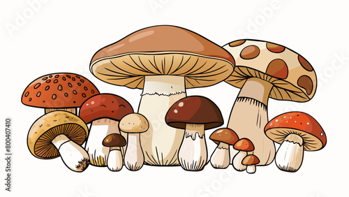 From button mushrooms to large meaty portobellos the varieties of mushrooms are vast and diverse. Some have a delicate flavor and texture while others. Cartoon Vector. photo