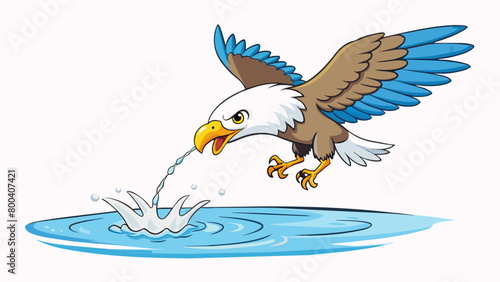 Gliding effortlessly over a crystalclear lake the eagles white head and tail feathers glisten in the suns rays. Its sharp hooked beak dives into the. Cartoon Vector.