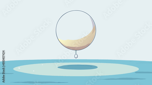 From the balcony of a beachfront cottage a large creamy white ball hangs low over the ocean its reflection dancing on the tranquil water.  on white. Cartoon Vector.