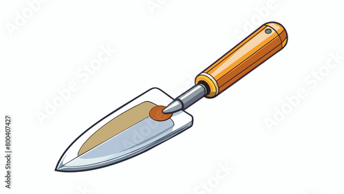 Hand Trowel A small hand tool with a curved metal blade and a wooden handle. It is great for digging small holes transplanting plants and loosening. Cartoon Vector.