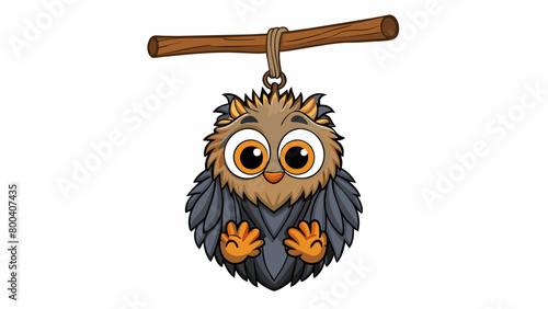 Hanging upside down from the branch was a small furry creature with leathery wings. Its body was covered in a glossy black coat and its head was. Cartoon Vector.