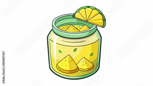 Here we see a glass jar filled with a creamy yellow liquid and wedges of pineapple floating inside. The liquid is thick and frothy much like a. Cartoon Vector.
