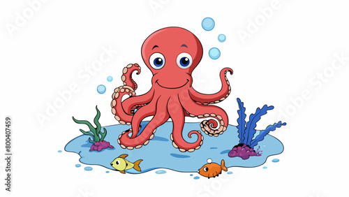 Hidden in its watery home the octopus remained perfectly still its body blending seamlessly with the ocean floor. Suddenly it pounced shooting out two. Cartoon Vector.