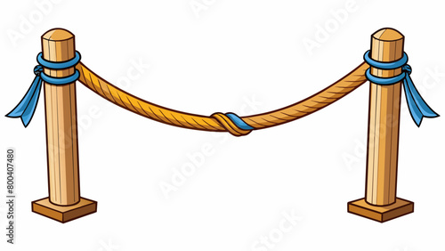 Imagine a long narrow piece of elastic rope stretched taut between two wooden posts. This is what a bowstring looks like when a bow is fully drawn. Cartoon Vector.