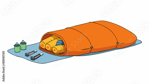 Inside the bivy sack there is a roomy sleeping compartment with enough space for a sleeping bag and minimal personal belongings. The sacks floor is. Cartoon Vector.