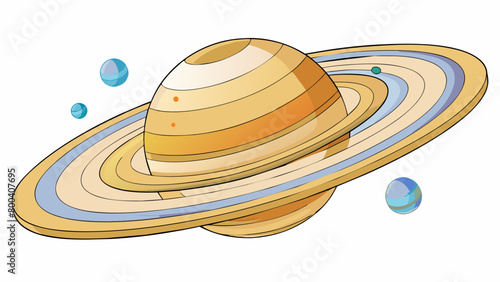 Nestled within the rings of Saturn is a collection of over 80 moons each with their own unique orbit and characteristics. Some are as small as a few. Cartoon Vector.