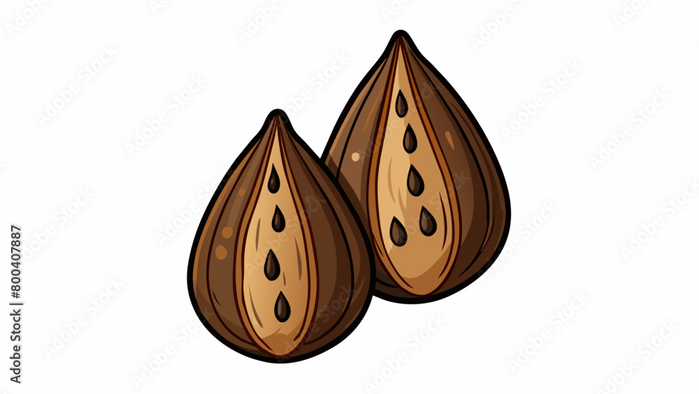 Smooth to the touch these teardropshaped seeds are slightly larger than a sunflower seed. They have a deep brown color with small black speckles. . Cartoon Vector.