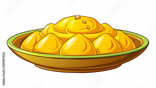 Rich and vibrant this dressing is a gorgeous golden yellow with a touch of sweetness from honey and a hint of garlic in every bite.  on white. Cartoon Vector.