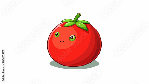 Round plump fruit with a vibrant red color and a small green stem. Its skin is smooth with slight wrinkles and it has a sweet tangy flavor.  on. Cartoon Vector.