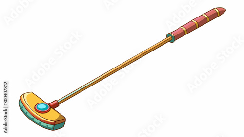 Putter is a lightweight instrument with a circular head and a long handle wrapped in colorful grip tape. Its sleek design allows for better control. Cartoon Vector.