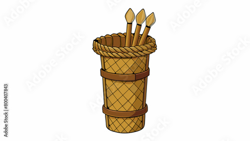 Quiver is a small woven basket made from natural materials. It has a flat circular base and tall thin sides that come to a point at the top. It is. Cartoon Vector.