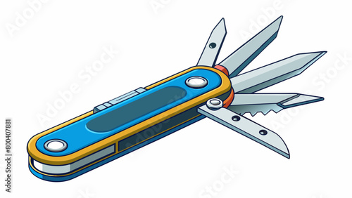 Similar to the Swiss army knife this multitool features a sleek design with multiple folding instruments such as scissors pliers and a file making it. Cartoon Vector.