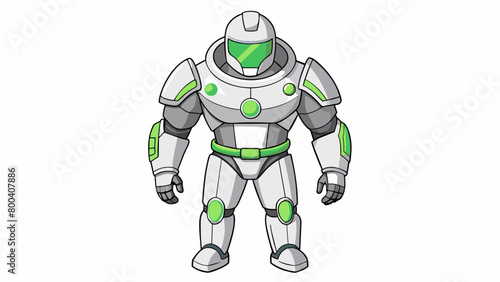Space Knight Exosuit The most advanced armor set in the galaxy this exosuit has a white and silver color scheme with neon green accents. The chest. Cartoon Vector.