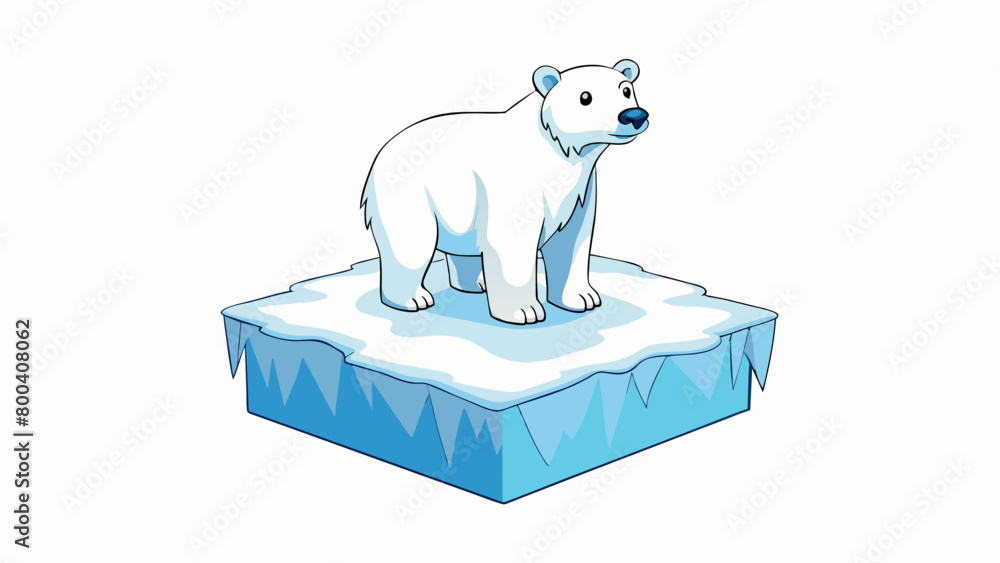 Fototapeta premium The final illustration captures a curious polar bear exploring its icy habitat. The bear is standing on top of a large chunk of floating ice its head. Cartoon Vector.