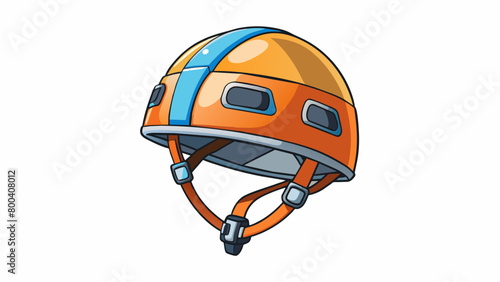 The climbers helmet was made of a durable lightweight material and had adjustable ss to ensure a comfortable and secure fit. A headlamp was attached. Cartoon Vector.
