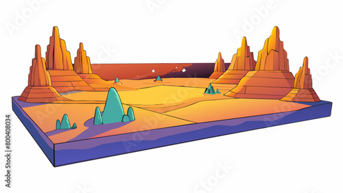 The desert is a place of extremes with scorching hot days and freezing cold nights. As the sun sets over the horizon the landscape transforms into a. Cartoon Vector.