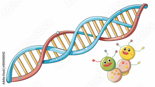 The DNA helix resembles a delicate twisted ladder made of long strands of repeating sugar and phosphate molecules. The rungs of the ladder are made up. Cartoon Vector.