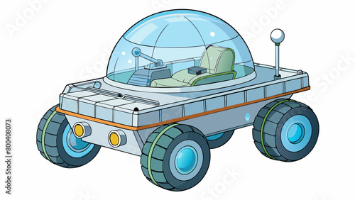 The fifth Lunar rover is an amphibious vehicle with a domeshaped body and a large transparent top for viewing the surrounding lunar landscape. Its. Cartoon Vector.