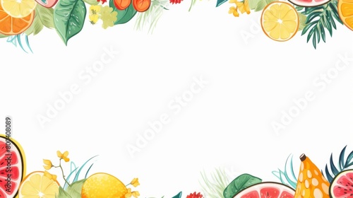 A vibrant fruit border featuring a variety of sliced citrus and berries on a clean white backdrop