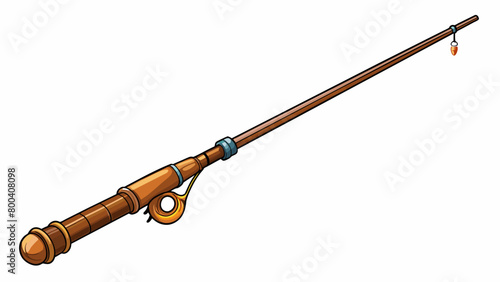 The fishing rod had a traditional timeless design with a wooden handle and bronzecolored metal accents. Its flexible yet strong fiberglass. Cartoon Vector.