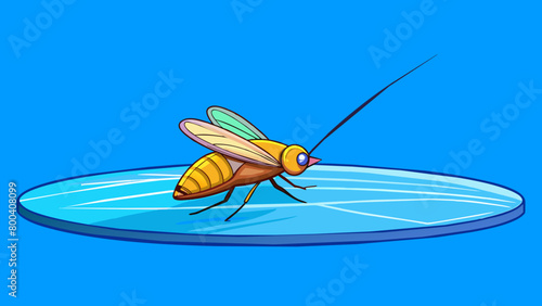 The fly line floats atop the river bright and vibrant against the dark blue water. Its thin diameter and supple texture allows for effortless casting. Cartoon Vector.