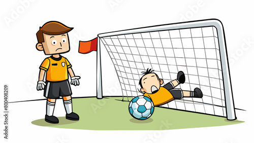 The referees whistle blows signaling a penalty kick for one team. The player steps up to the designated spot and carefully places the ball on the. Cartoon Vector.
