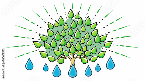 The raindrops were like shimmering jewels sparkling in the sunlight as they fell from the sky and landed delicately on the green leaves of the tree.. Cartoon Vector.