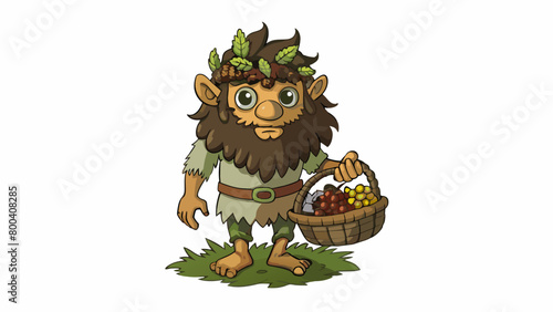 The Satyr emerged from the shadows of the forest his skin glistening with sweat and dirt from a day spent hunting and gathering. He carried a woven. Cartoon Vector.