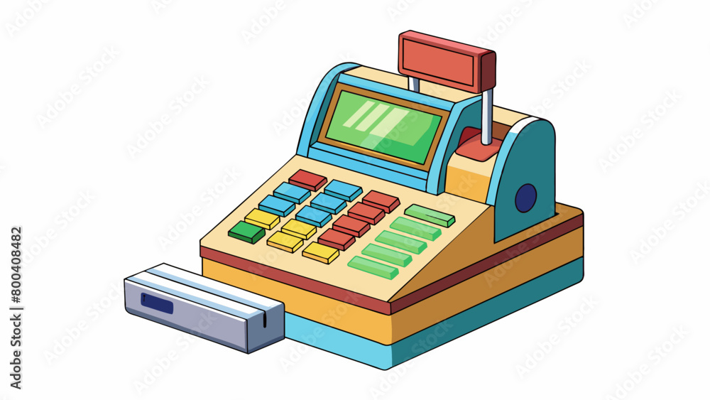 This e cash register toy is designed to look like a real store checkout