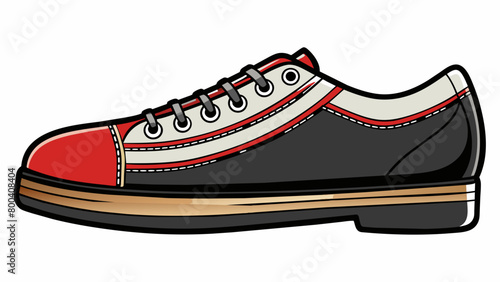 These classic bowling shoes have a sleek allblack design with a shiny leather exterior. The heels have a small platform for a comfortable slide during. Cartoon Vector.