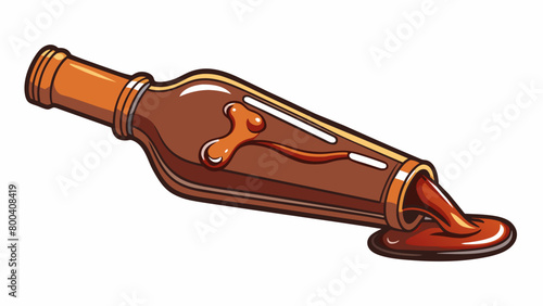 Thick dark syrup flowing from a bottle with a rich earthy aroma and a slight stickiness to the touch.  on white background . Cartoon Vector.