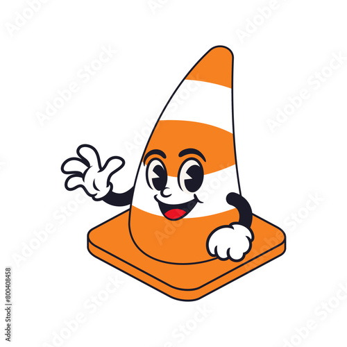 retro traffic cone cartoon mascot design vector.eps