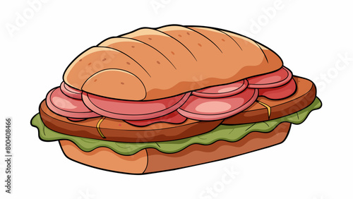 Thinly sliced roast beef piled high on a soft hoagie roll. The meat is juicy and tender with a hint of pink in the center. The savory aroma of the. Cartoon Vector.