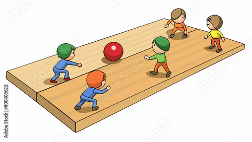 Two teams of five players dart across a glossy wooden court their nimble movements orchestrated by the constant bouncing of a rubber ball.  on. Cartoon Vector.