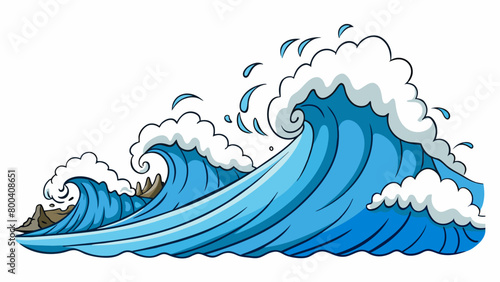 Waves crashed violently against the shore as the hurricane approached. The once calm ocean now transformed into a chaotic swirl of churning water with. Cartoon Vector.