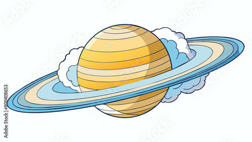 Underneath Saturns thick layer of clouds lies a vibrant swirling atmosphere of hydrogen and helium gases. Winds reaching up to 1100 miles per hour. Cartoon Vector.