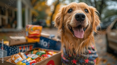 Cheerful Dog with Donation Box, generative ai photo