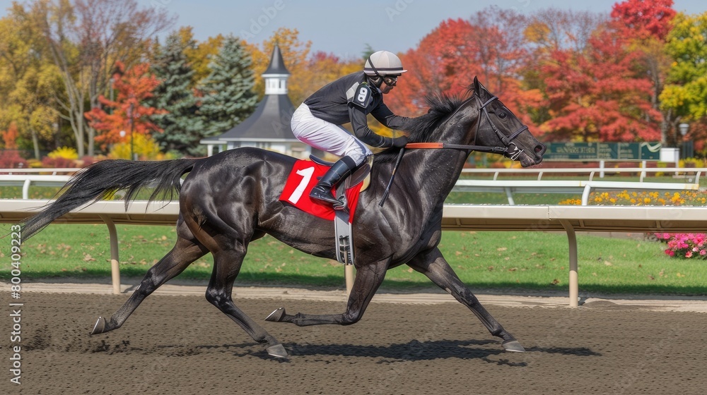 Jockey on Horse number 7, wearing helmet, riding under sky Jockey on Horse number 7, wearing helmet, riding under sky