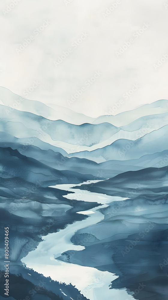 A soothing watercolor painting of a peaceful river flowing gently through a minimalist landscape.
A soothing watercolor painting of a peaceful river flowing gently through a minimalist landscape.