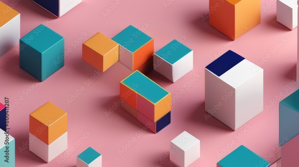 abstract colorful cubes on pink background abstract colorful cubes on pink background