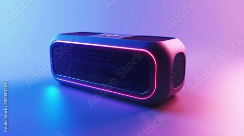 An illustration of a portable acoustics or mobile speaker for playing music, featuring a blue color scheme and perspective view. Suitable for modern party or travel music use.