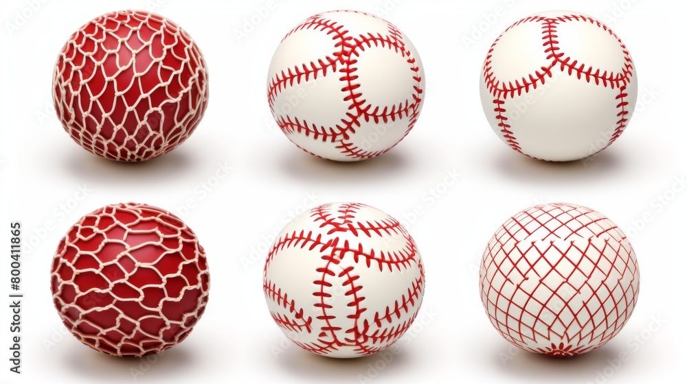 An eye-catching collection of baseballs with various textures and patterns on a plain white background An eye-catching collection of baseballs with various textures and patterns on a plain white background