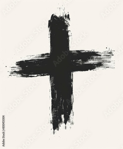 A hand drawn brush cross, on light background