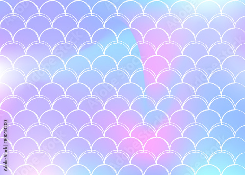 Mermaid scales background with holographic gradient. Bright color transitions. Fish tail banner and invitation. Underwater and sea pattern for girlie party. Pearlescent backdrop with mermaid scales.