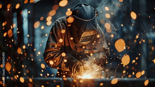 Intense focus: Welder fuses metal, fiery sparks and flame highlight skill